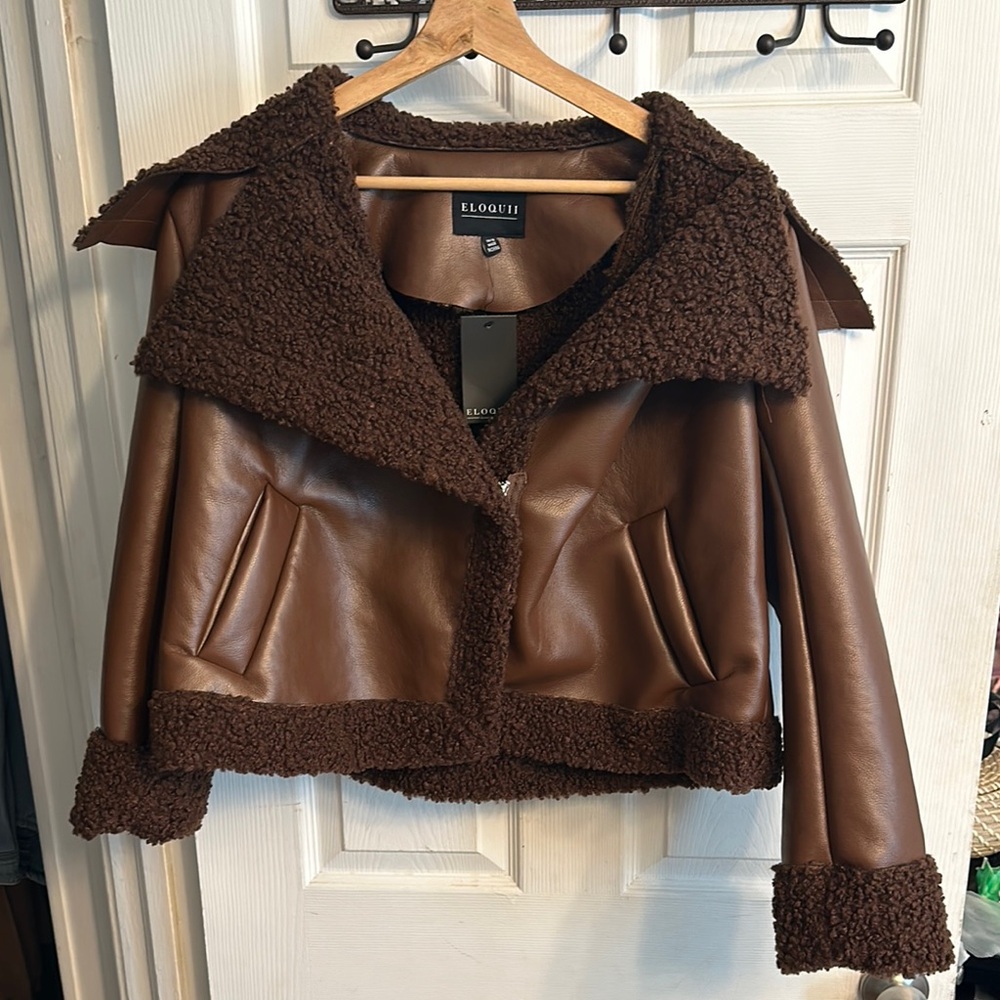 Eloquii Brown Teddy Jacket Plush Collar Cozy Style